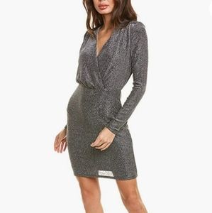 Bebe Lurex Cocktail Dress in Grey Silver. Size Medium.